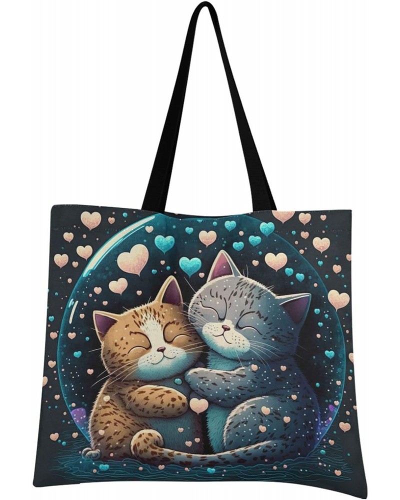 Romance Cats Canvas Tote Bag Aesthetic for Women Romance Cats Print with Inner Pocket, Big Storage Shoulder Bag Grocery Bag P...