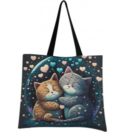 Romance Cats Canvas Tote Bag Aesthetic for Women Romance Cats Print with Inner Pocket, Big Storage Shoulder Bag Grocery Bag P...