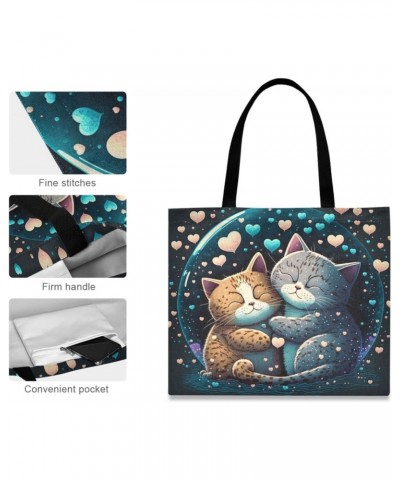 Romance Cats Canvas Tote Bag Aesthetic for Women Romance Cats Print with Inner Pocket, Big Storage Shoulder Bag Grocery Bag P...