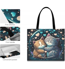 Romance Cats Canvas Tote Bag Aesthetic for Women Romance Cats Print with Inner Pocket, Big Storage Shoulder Bag Grocery Bag P...