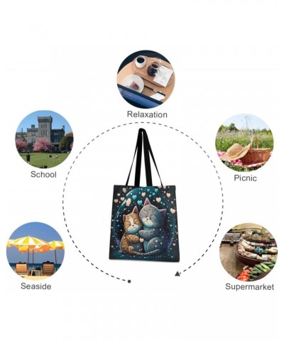 Romance Cats Canvas Tote Bag Aesthetic for Women Romance Cats Print with Inner Pocket, Big Storage Shoulder Bag Grocery Bag P...