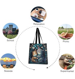 Romance Cats Canvas Tote Bag Aesthetic for Women Romance Cats Print with Inner Pocket, Big Storage Shoulder Bag Grocery Bag P...