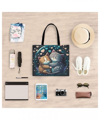 Romance Cats Canvas Tote Bag Aesthetic for Women Romance Cats Print with Inner Pocket, Big Storage Shoulder Bag Grocery Bag P...