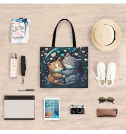 Romance Cats Canvas Tote Bag Aesthetic for Women Romance Cats Print with Inner Pocket, Big Storage Shoulder Bag Grocery Bag P...