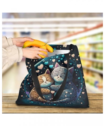 Romance Cats Canvas Tote Bag Aesthetic for Women Romance Cats Print with Inner Pocket, Big Storage Shoulder Bag Grocery Bag P...