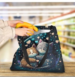 Romance Cats Canvas Tote Bag Aesthetic for Women Romance Cats Print with Inner Pocket, Big Storage Shoulder Bag Grocery Bag P...