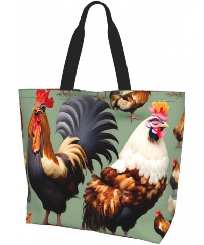 Rooster And Chicken Women'S Large-Capacity Shoulder Shopping Bag Suitable For Daily Travelling, Shopping, School And Work $14...