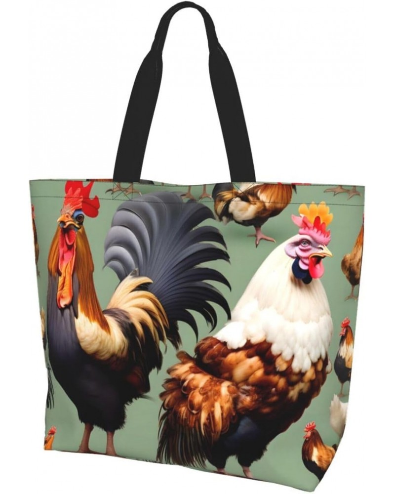 Rooster And Chicken Women'S Large-Capacity Shoulder Shopping Bag Suitable For Daily Travelling, Shopping, School And Work $14...