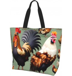 Rooster And Chicken Women'S Large-Capacity Shoulder Shopping Bag Suitable For Daily Travelling, Shopping, School And Work $14...