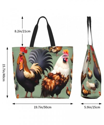 Rooster And Chicken Women'S Large-Capacity Shoulder Shopping Bag Suitable For Daily Travelling, Shopping, School And Work $14...