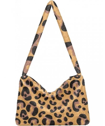 Leopard Furry Tote Bag for Women Crossbody Bag Shoulder Purse Handbag Hand Bag with Zipper for Women $8.40 Totes