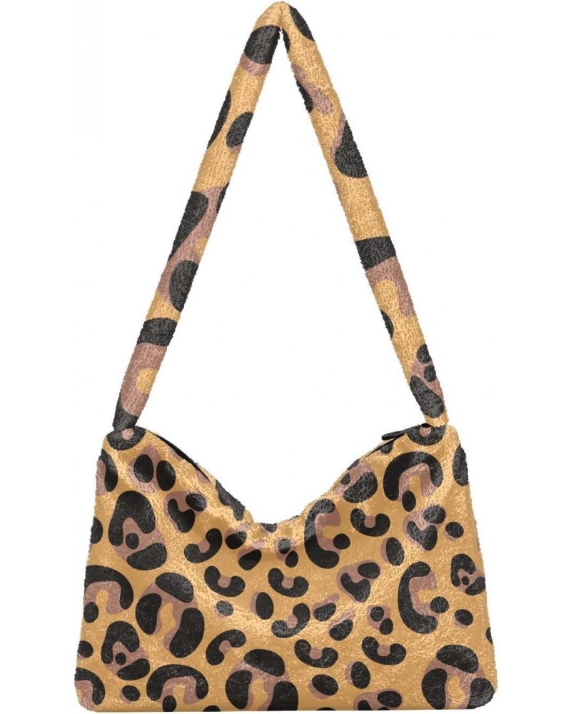 Leopard Furry Tote Bag for Women Crossbody Bag Shoulder Purse Handbag Hand Bag with Zipper for Women $8.40 Totes