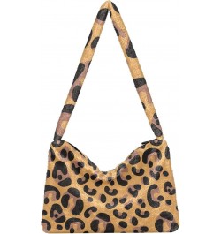 Leopard Furry Tote Bag for Women Crossbody Bag Shoulder Purse Handbag Hand Bag with Zipper for Women $8.40 Totes