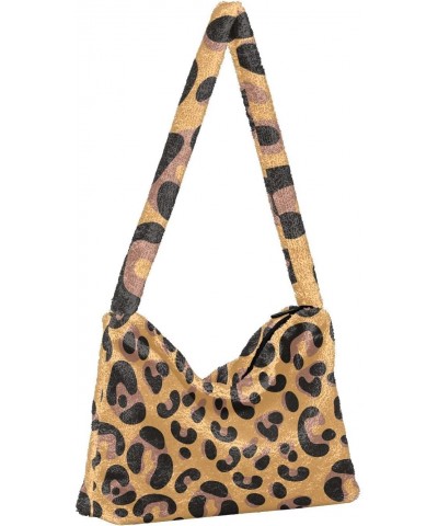 Leopard Furry Tote Bag for Women Crossbody Bag Shoulder Purse Handbag Hand Bag with Zipper for Women $8.40 Totes