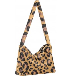 Leopard Furry Tote Bag for Women Crossbody Bag Shoulder Purse Handbag Hand Bag with Zipper for Women $8.40 Totes