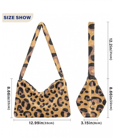 Leopard Furry Tote Bag for Women Crossbody Bag Shoulder Purse Handbag Hand Bag with Zipper for Women $8.40 Totes