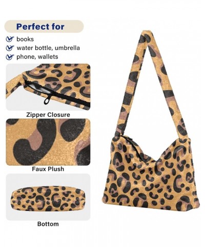 Leopard Furry Tote Bag for Women Crossbody Bag Shoulder Purse Handbag Hand Bag with Zipper for Women $8.40 Totes