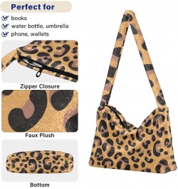 Leopard Furry Tote Bag for Women Crossbody Bag Shoulder Purse Handbag Hand Bag with Zipper for Women $8.40 Totes