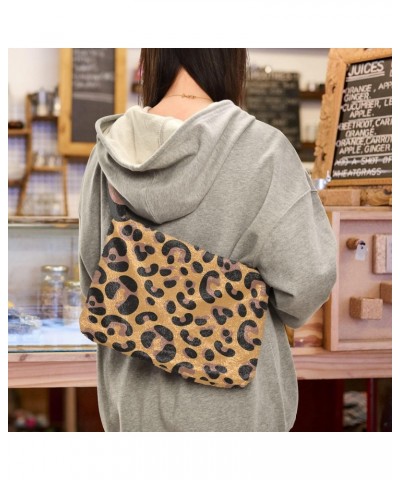 Leopard Furry Tote Bag for Women Crossbody Bag Shoulder Purse Handbag Hand Bag with Zipper for Women $8.40 Totes