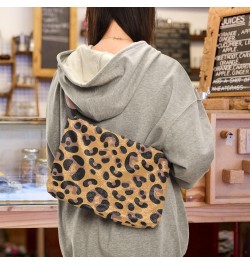 Leopard Furry Tote Bag for Women Crossbody Bag Shoulder Purse Handbag Hand Bag with Zipper for Women $8.40 Totes