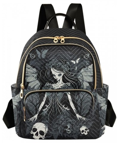 Medium Fashion Backpack for Women Gothic Woman with Skull Print Ladies Travel Daypack Aesthetic Shoulder Bag 11.4×6.1×14.1 IN...