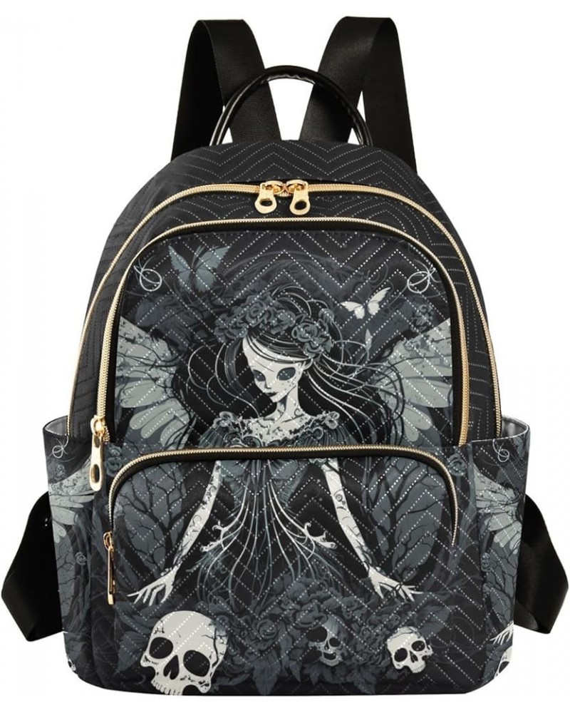 Medium Fashion Backpack for Women Gothic Woman with Skull Print Ladies Travel Daypack Aesthetic Shoulder Bag 11.4×6.1×14.1 IN...