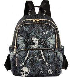 Medium Fashion Backpack for Women Gothic Woman with Skull Print Ladies Travel Daypack Aesthetic Shoulder Bag 11.4×6.1×14.1 IN...