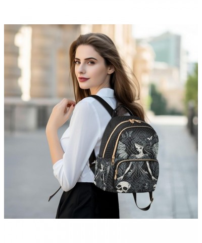 Medium Fashion Backpack for Women Gothic Woman with Skull Print Ladies Travel Daypack Aesthetic Shoulder Bag 11.4×6.1×14.1 IN...