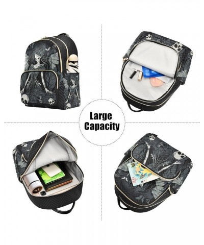 Medium Fashion Backpack for Women Gothic Woman with Skull Print Ladies Travel Daypack Aesthetic Shoulder Bag 11.4×6.1×14.1 IN...