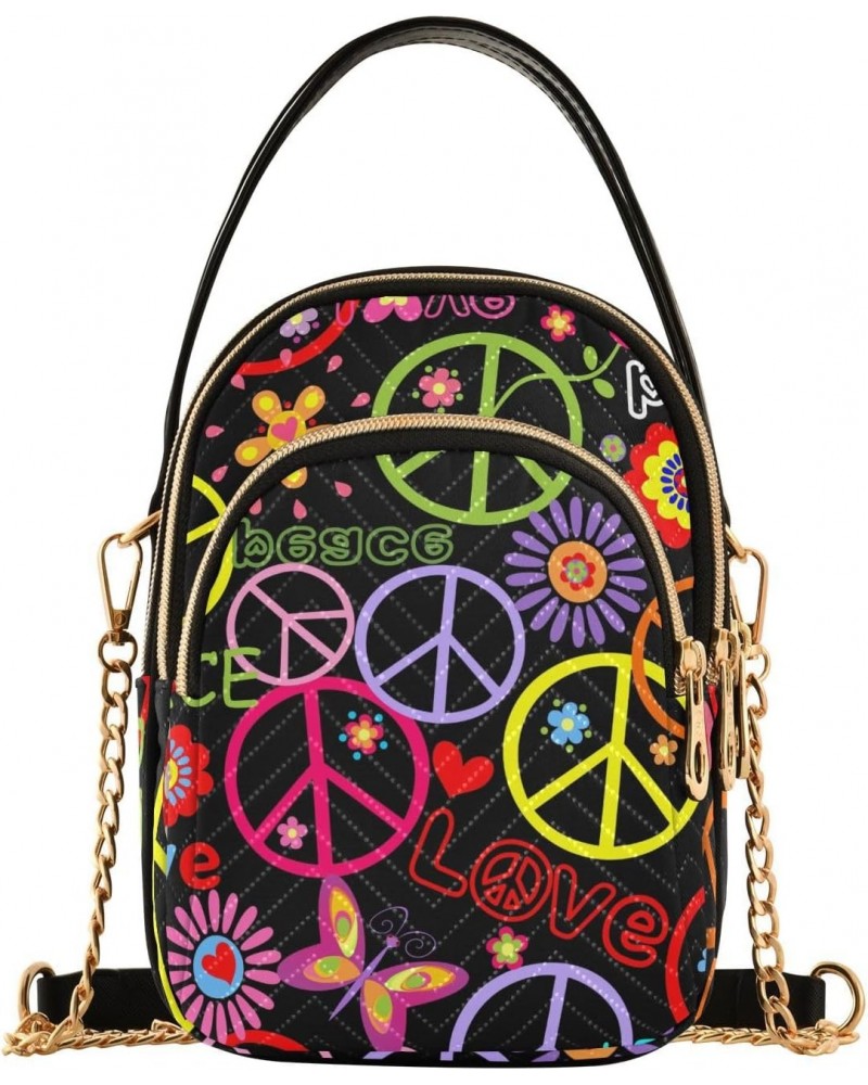 Peace Symbol Crossbody Bags for Women Chain Crossbody Flight Bag Mini Messenger Shoulder Bag with Chain Strap for Carry on $1...