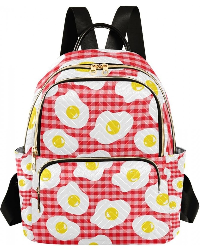 Women Backpack Fried Egg Red Plaid Anti-Theft Travel Backpack with Luggage Belt Lightweight Handbag Lady Purse Roomy Double Z...