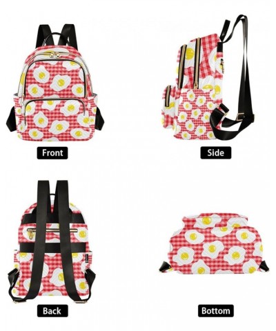 Women Backpack Fried Egg Red Plaid Anti-Theft Travel Backpack with Luggage Belt Lightweight Handbag Lady Purse Roomy Double Z...