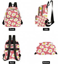 Women Backpack Fried Egg Red Plaid Anti-Theft Travel Backpack with Luggage Belt Lightweight Handbag Lady Purse Roomy Double Z...