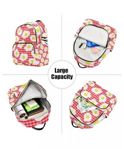 Women Backpack Fried Egg Red Plaid Anti-Theft Travel Backpack with Luggage Belt Lightweight Handbag Lady Purse Roomy Double Z...