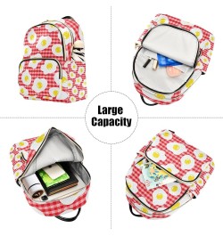 Women Backpack Fried Egg Red Plaid Anti-Theft Travel Backpack with Luggage Belt Lightweight Handbag Lady Purse Roomy Double Z...