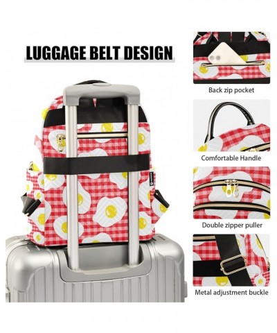 Women Backpack Fried Egg Red Plaid Anti-Theft Travel Backpack with Luggage Belt Lightweight Handbag Lady Purse Roomy Double Z...