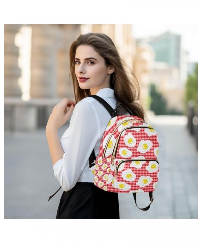 Women Backpack Fried Egg Red Plaid Anti-Theft Travel Backpack with Luggage Belt Lightweight Handbag Lady Purse Roomy Double Z...