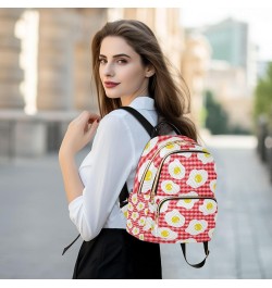 Women Backpack Fried Egg Red Plaid Anti-Theft Travel Backpack with Luggage Belt Lightweight Handbag Lady Purse Roomy Double Z...