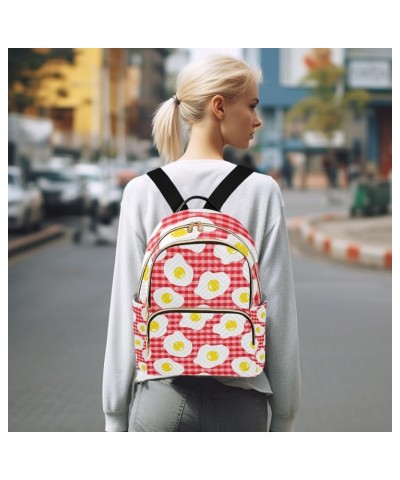 Women Backpack Fried Egg Red Plaid Anti-Theft Travel Backpack with Luggage Belt Lightweight Handbag Lady Purse Roomy Double Z...