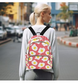 Women Backpack Fried Egg Red Plaid Anti-Theft Travel Backpack with Luggage Belt Lightweight Handbag Lady Purse Roomy Double Z...