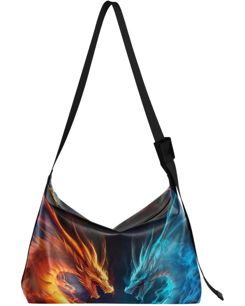 Fire and Ice Dragon Shoulder Bag for Women Waterproof PU Leather Hobo Bags Crossbody Purse with Zipper Closure $13.20 Shoulde...