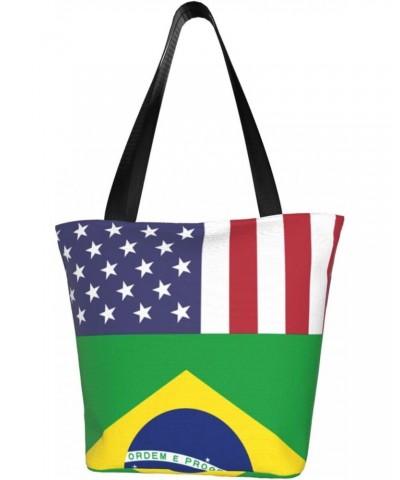 United States Brazil Friendship Flag Women'S Casual One Shoulder Carry Shopping Bag Large Capacity Working Storage Handbag $2...