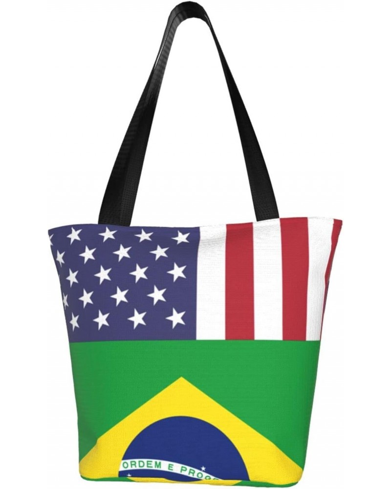 United States Brazil Friendship Flag Women'S Casual One Shoulder Carry Shopping Bag Large Capacity Working Storage Handbag $2...