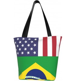 United States Brazil Friendship Flag Women'S Casual One Shoulder Carry Shopping Bag Large Capacity Working Storage Handbag $2...