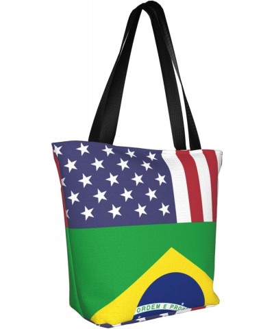 United States Brazil Friendship Flag Women'S Casual One Shoulder Carry Shopping Bag Large Capacity Working Storage Handbag $2...