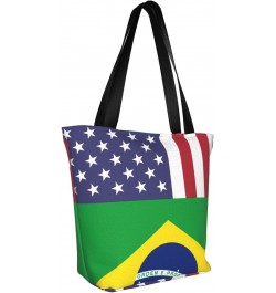 United States Brazil Friendship Flag Women'S Casual One Shoulder Carry Shopping Bag Large Capacity Working Storage Handbag $2...