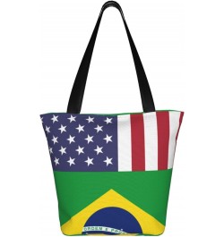 United States Brazil Friendship Flag Women'S Casual One Shoulder Carry Shopping Bag Large Capacity Working Storage Handbag $2...