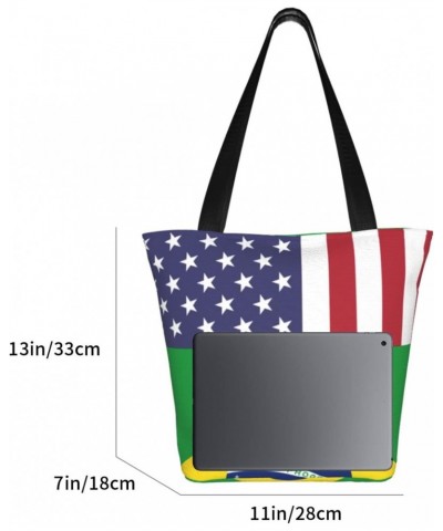 United States Brazil Friendship Flag Women'S Casual One Shoulder Carry Shopping Bag Large Capacity Working Storage Handbag $2...