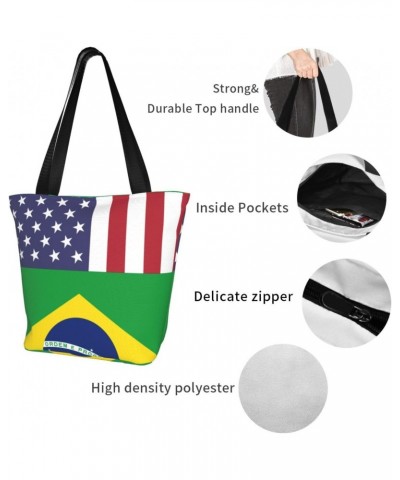 United States Brazil Friendship Flag Women'S Casual One Shoulder Carry Shopping Bag Large Capacity Working Storage Handbag $2...