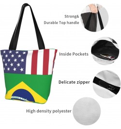 United States Brazil Friendship Flag Women'S Casual One Shoulder Carry Shopping Bag Large Capacity Working Storage Handbag $2...